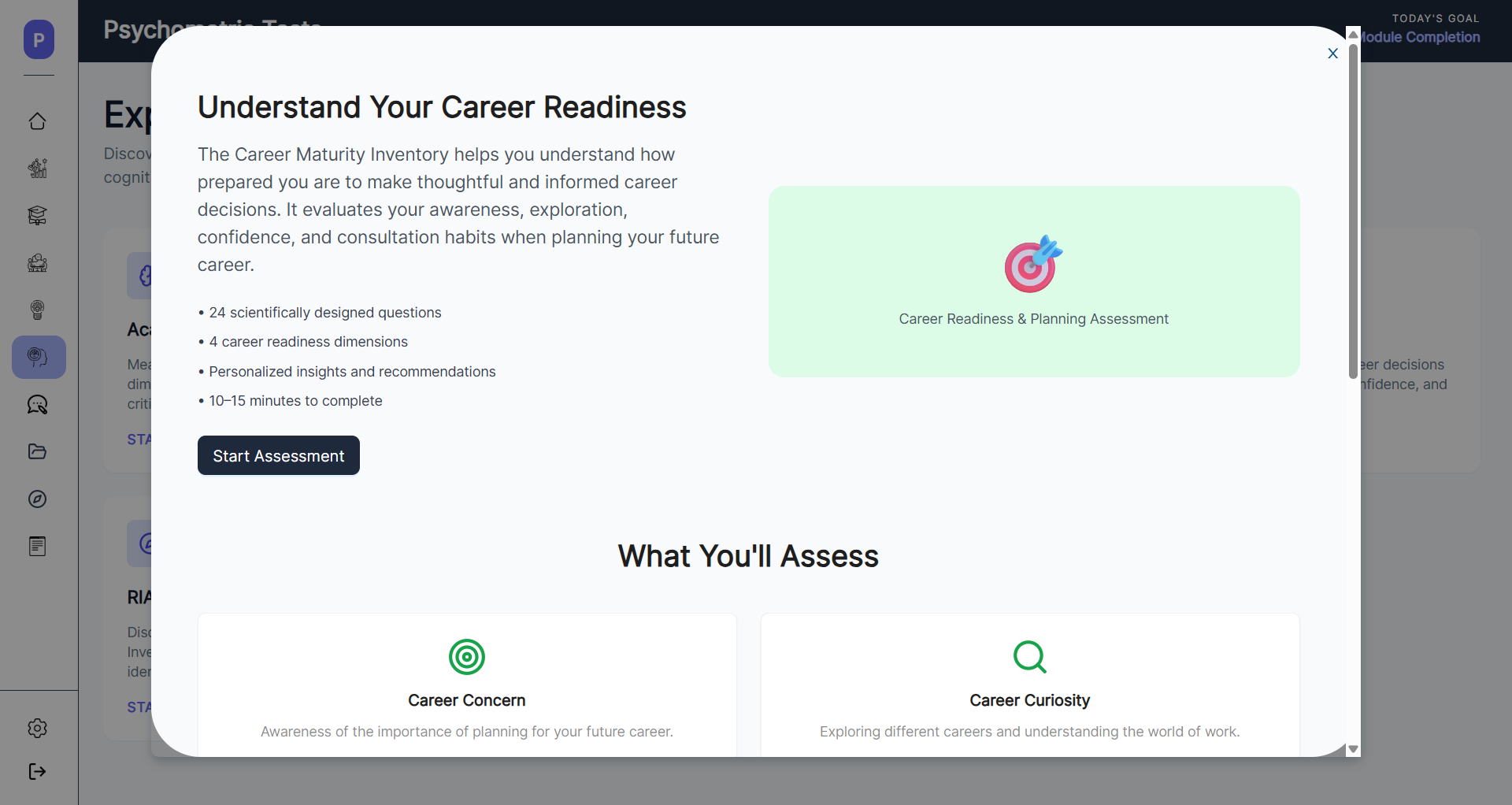 Project Pioneer MBTI personality assessment screen for career matching