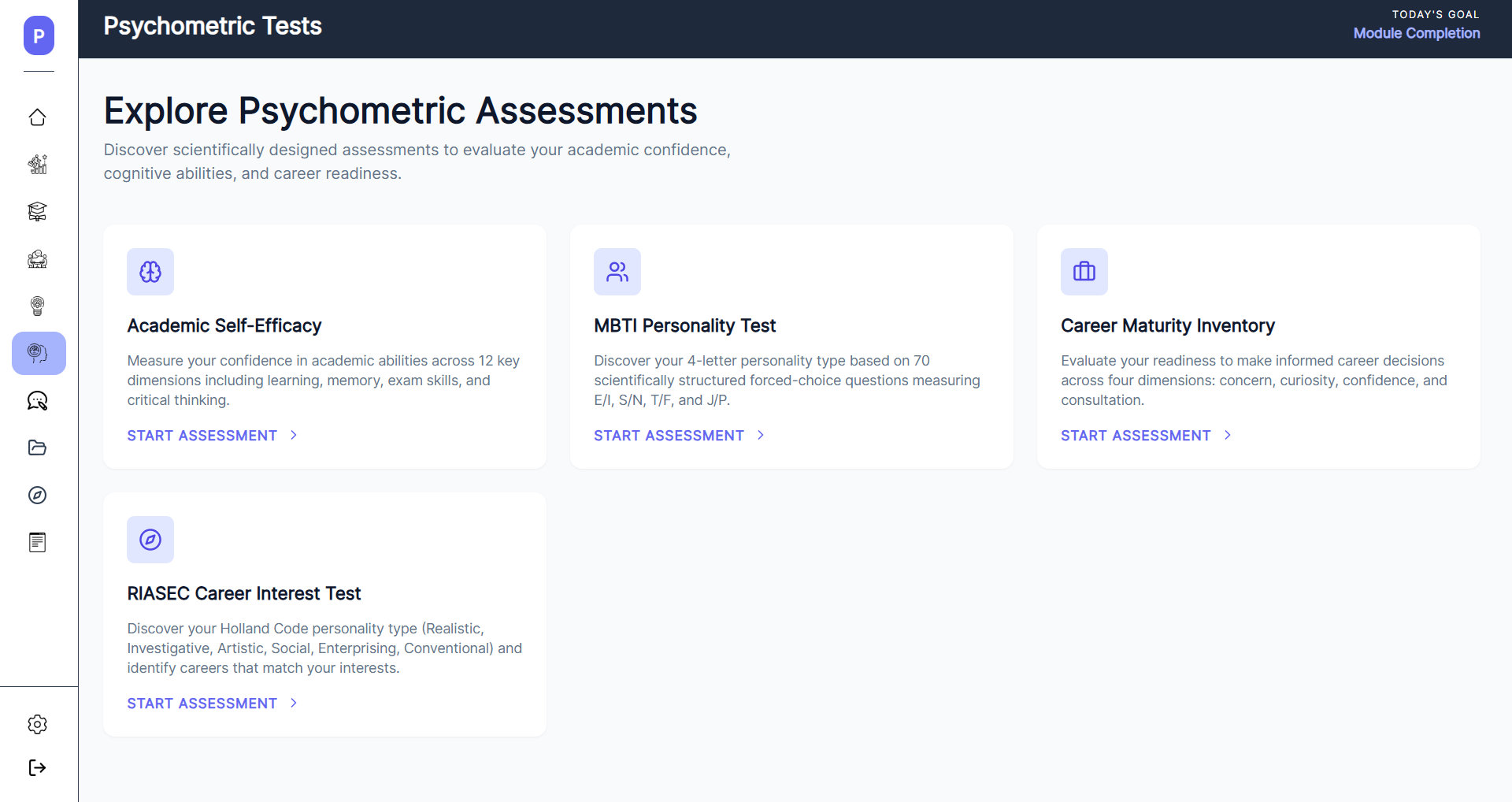 Project Pioneer psychometric assessment results showing student strengths and aptitude profile